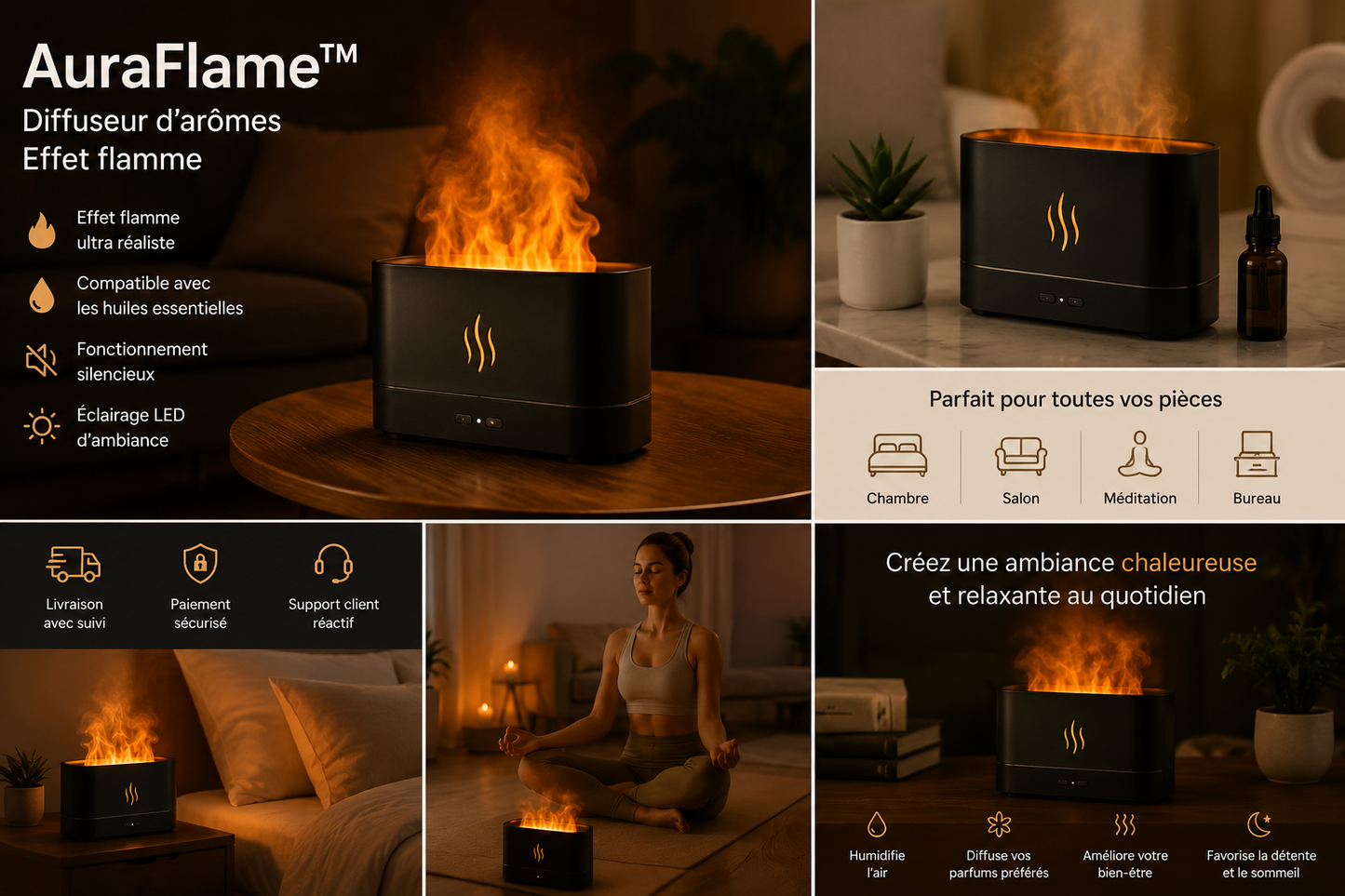 AuraFlame - Diffuseur d'Arômes Effet Flamme